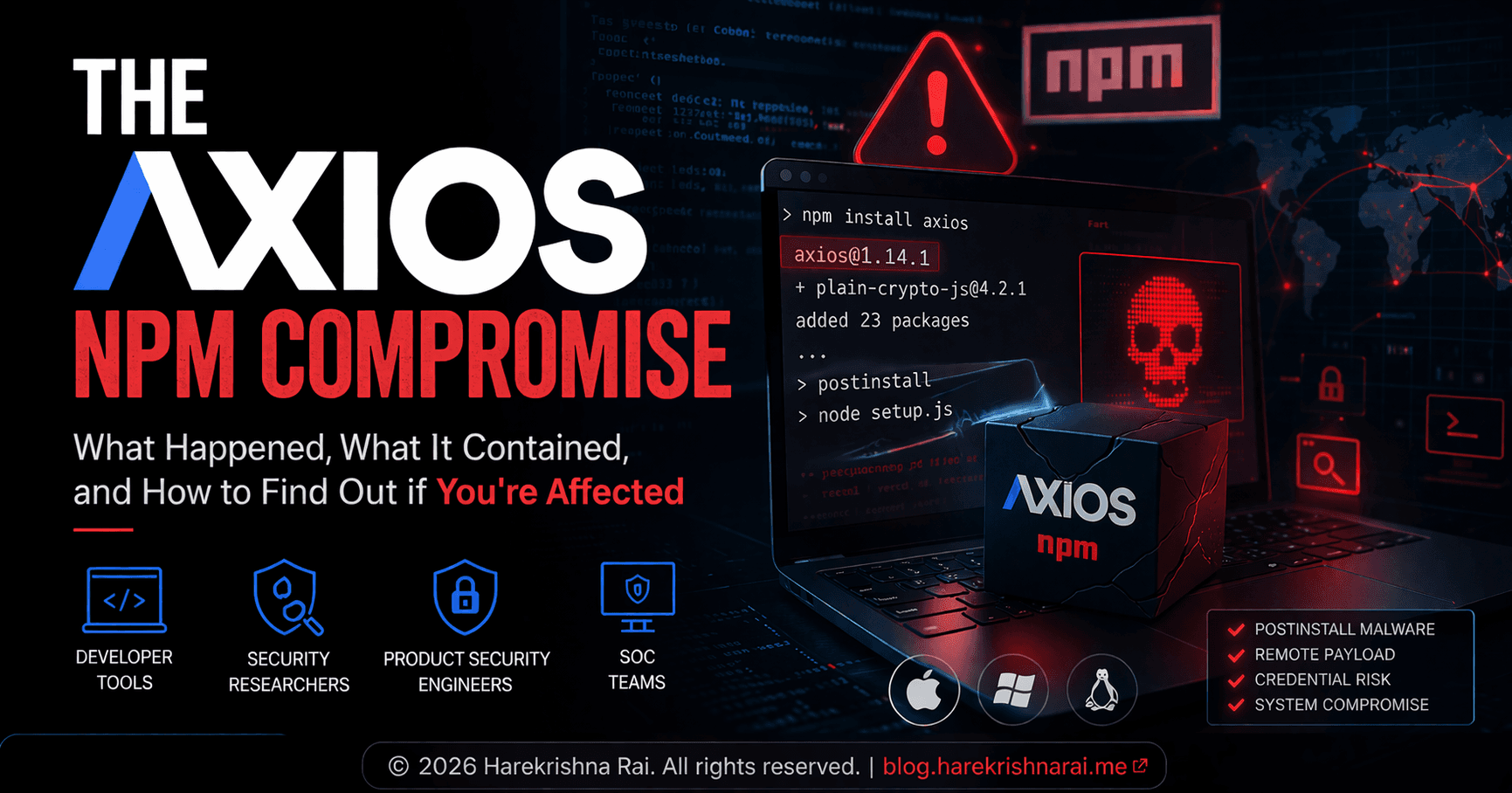 Axios malicious package: what developers and defenders should check
